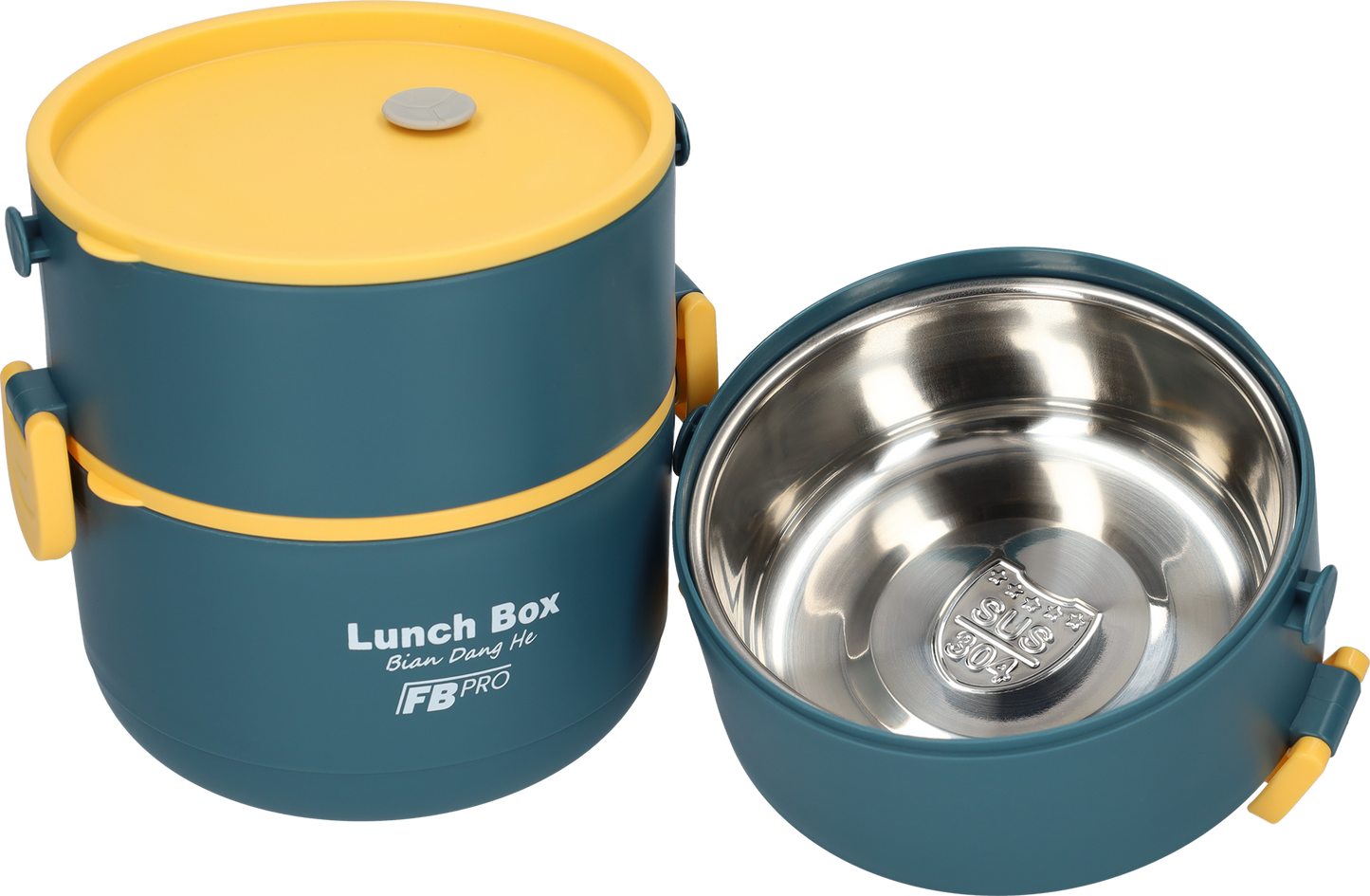 Lunchbox - 3-in-1 - Vershouddoos - RVS vershoudbakjes - Blauw/Geel
