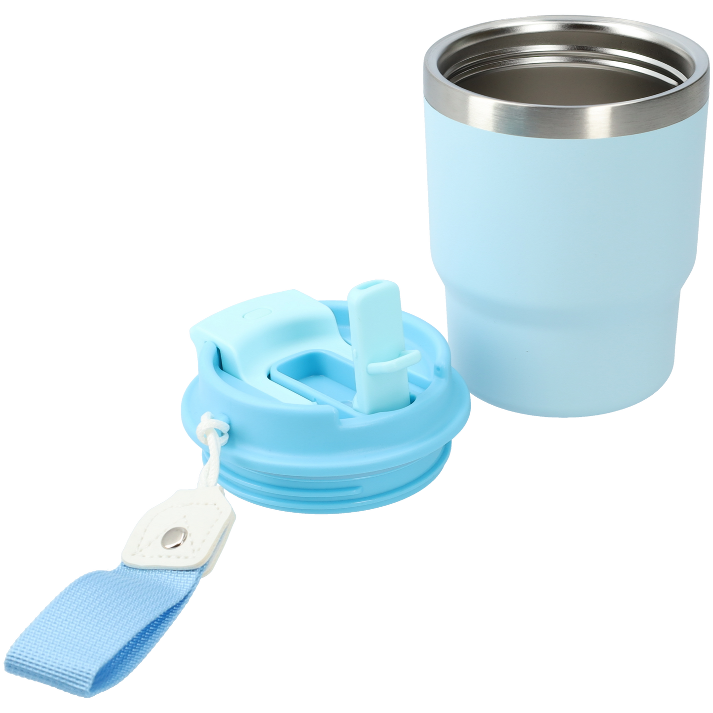 Kleine thermosbeker (400ml) - RVS drinkbeker met draaibare drinktuit en koord - Blauw