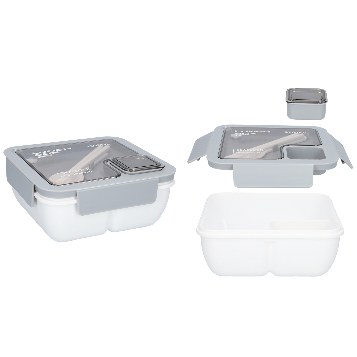 Vierkante lunchbox - 1100ml - Grijs