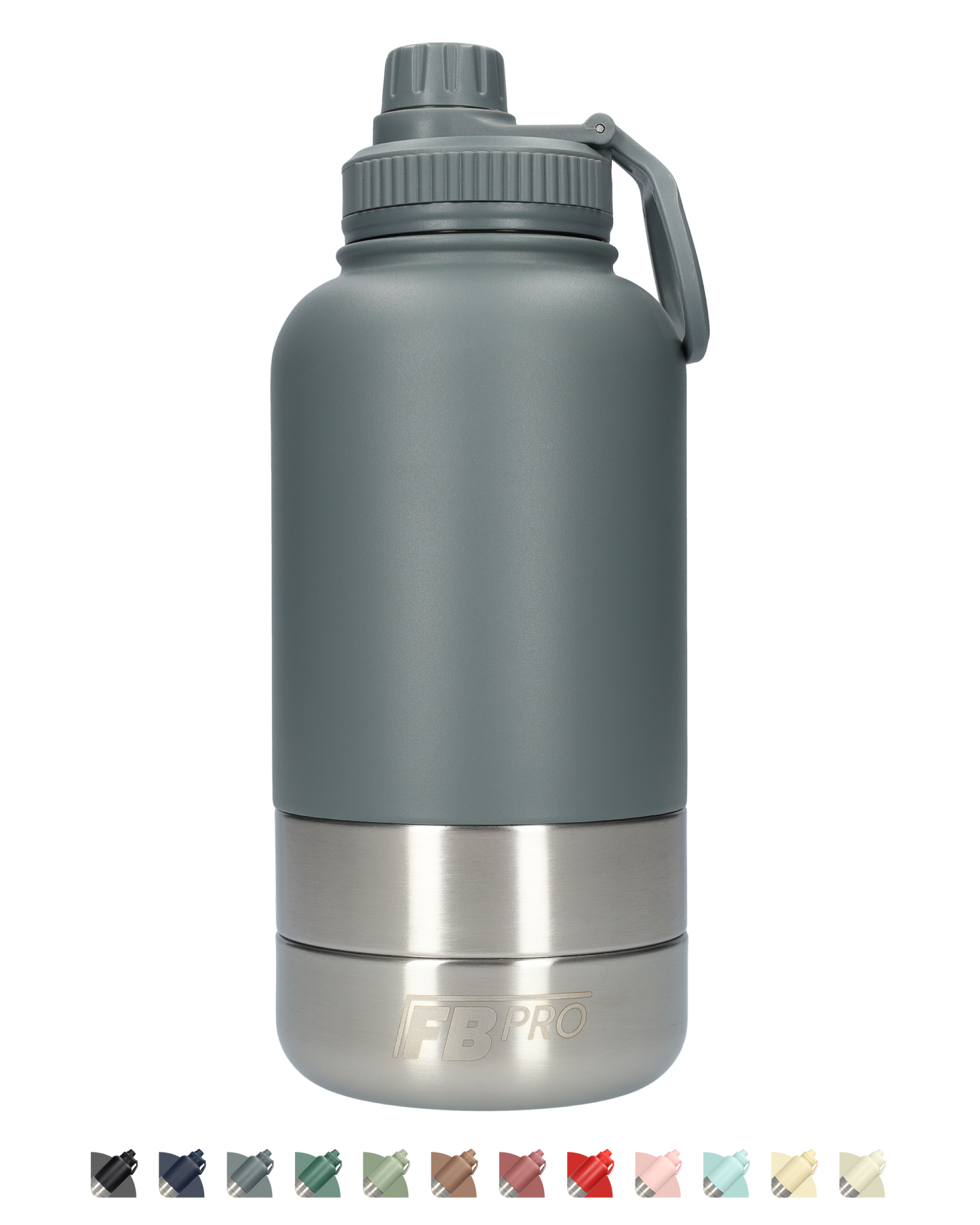 Honden drinkfles met voerbakken - Thermosfles - RVS Fles - BPA vrij - 1 Liter - Grijs