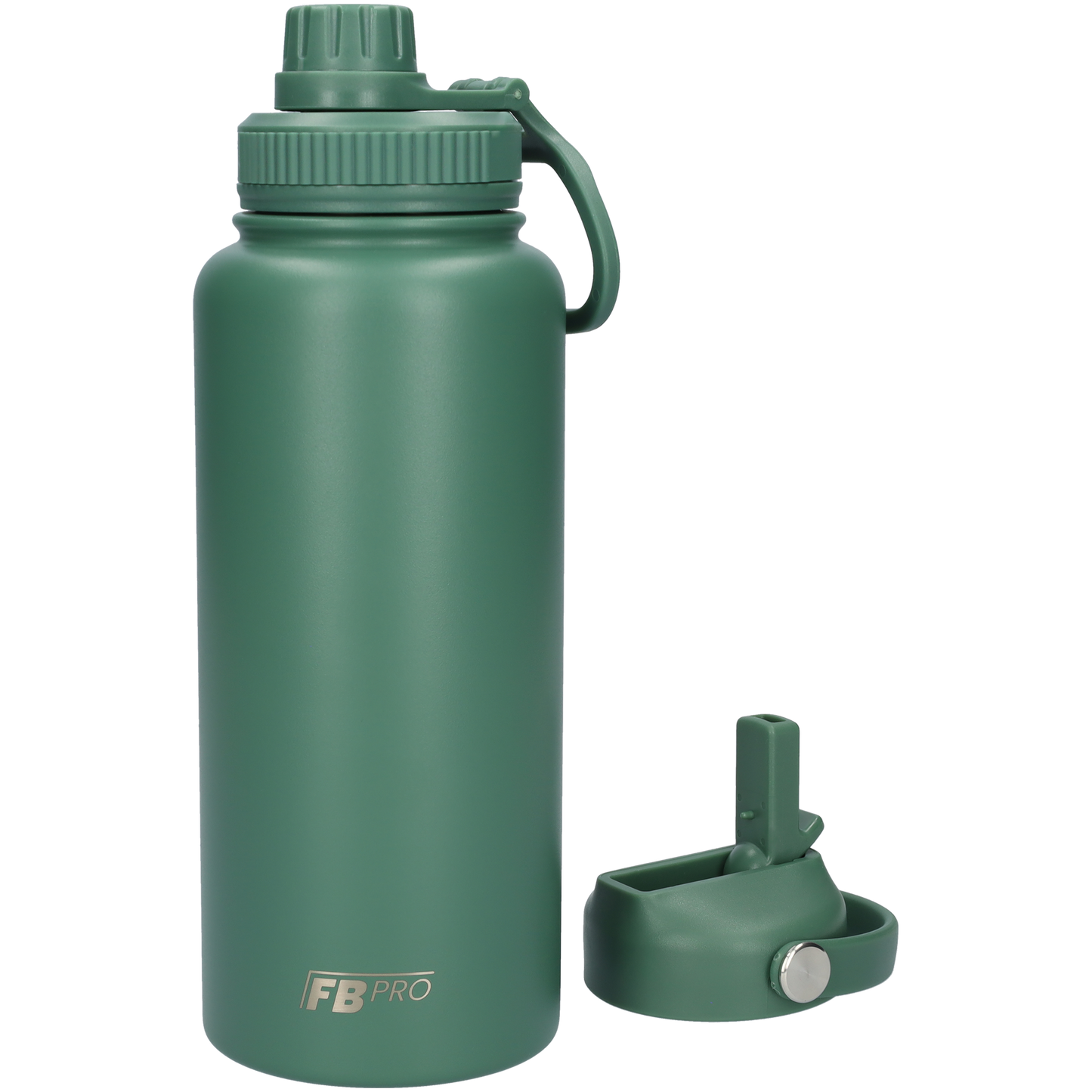 Thermos drinkfles 1 liter met extra dop - Isolerende Waterfles met draaibare drinktuit - Afgewerkt met Poedercoating - Donkergroen