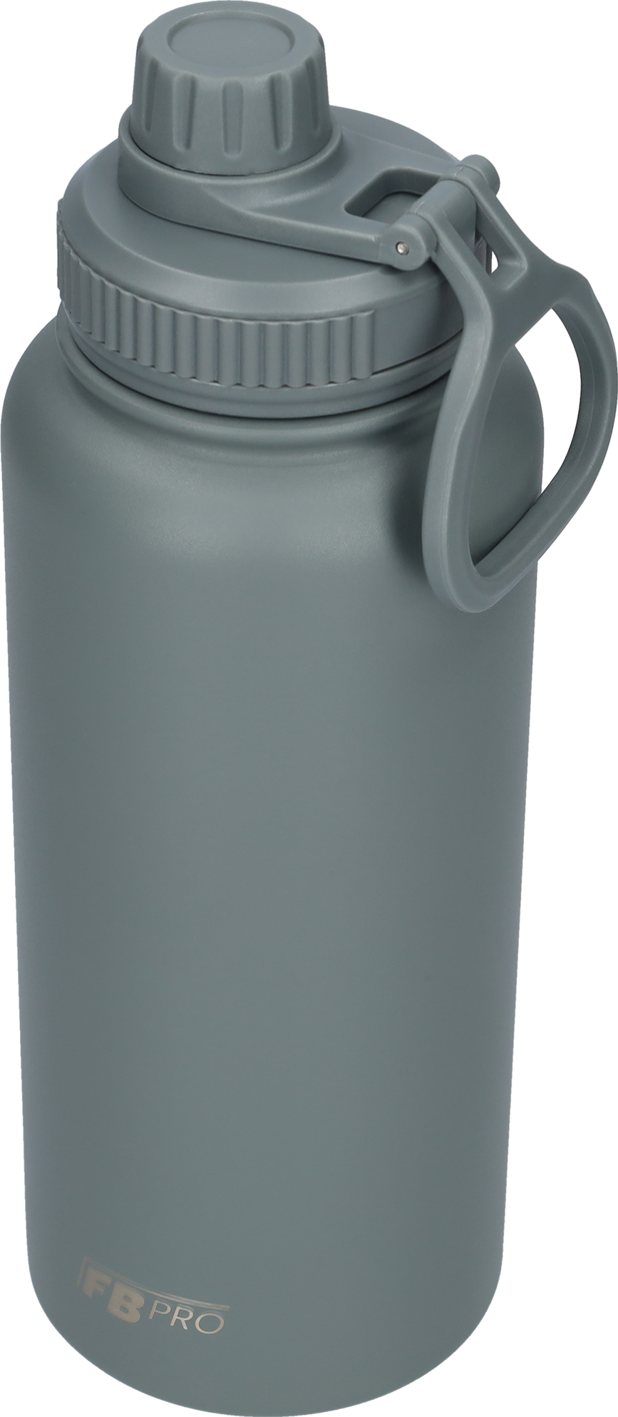 Thermos drinkfles 1 liter met extra dop - Isolerende Waterfles met draaibare drinktuit - Afgewerkt met Poedercoating - Grijs