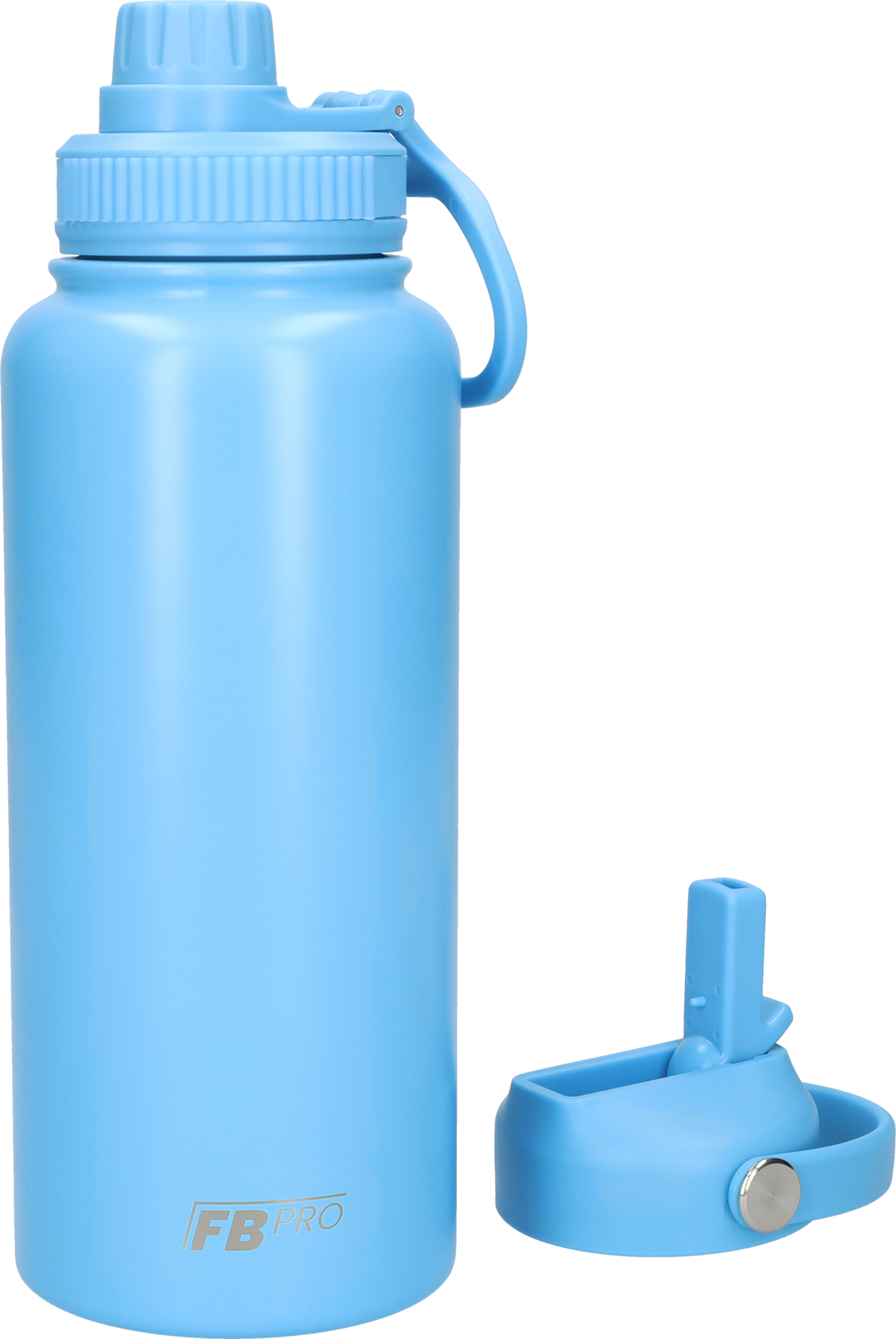 Thermos drinkfles 1 liter met extra dop - Isolerende Waterfles met draaibare drinktuit - Afgewerkt met Poedercoating - Lichtblauw