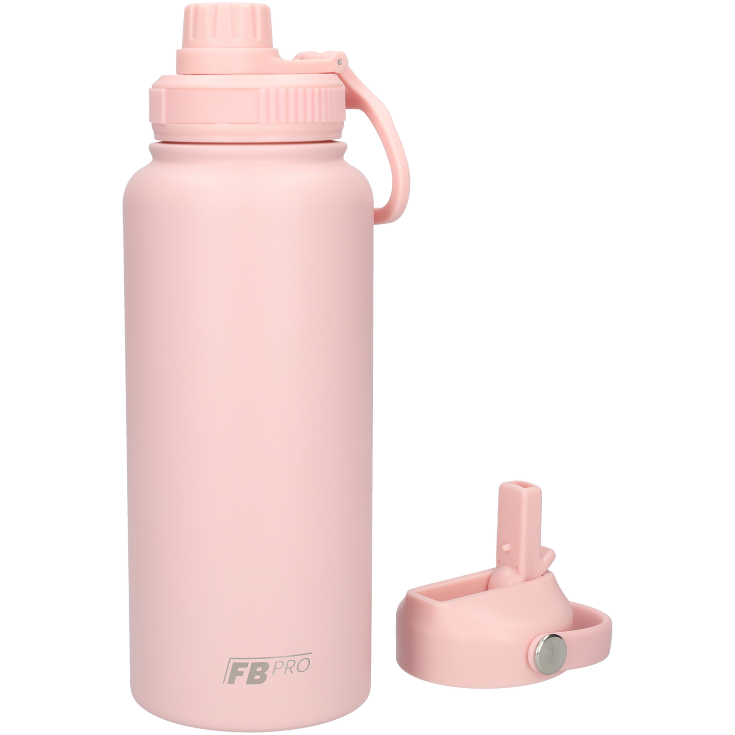 Thermos drinkfles 1 liter met extra dop - Isolerende Waterfles met draaibare drinktuit - Afgewerkt met Poedercoating - Zalm Roze