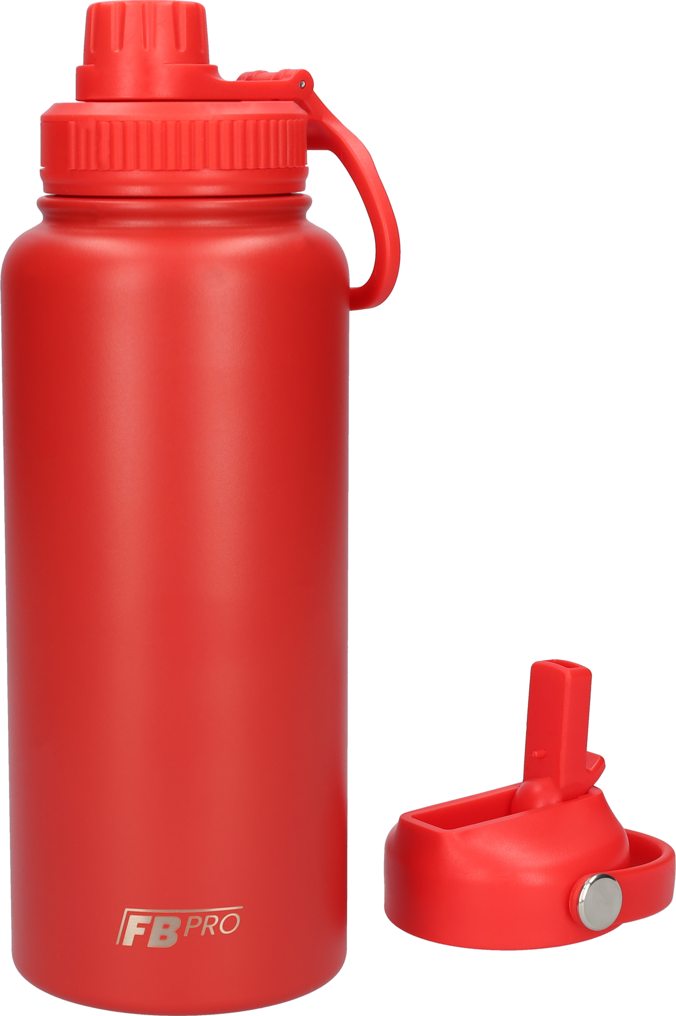 Thermos drinkfles 1 liter met extra dop - Isolerende Waterfles met draaibare drinktuit - Afgewerkt met Poedercoating - Rood