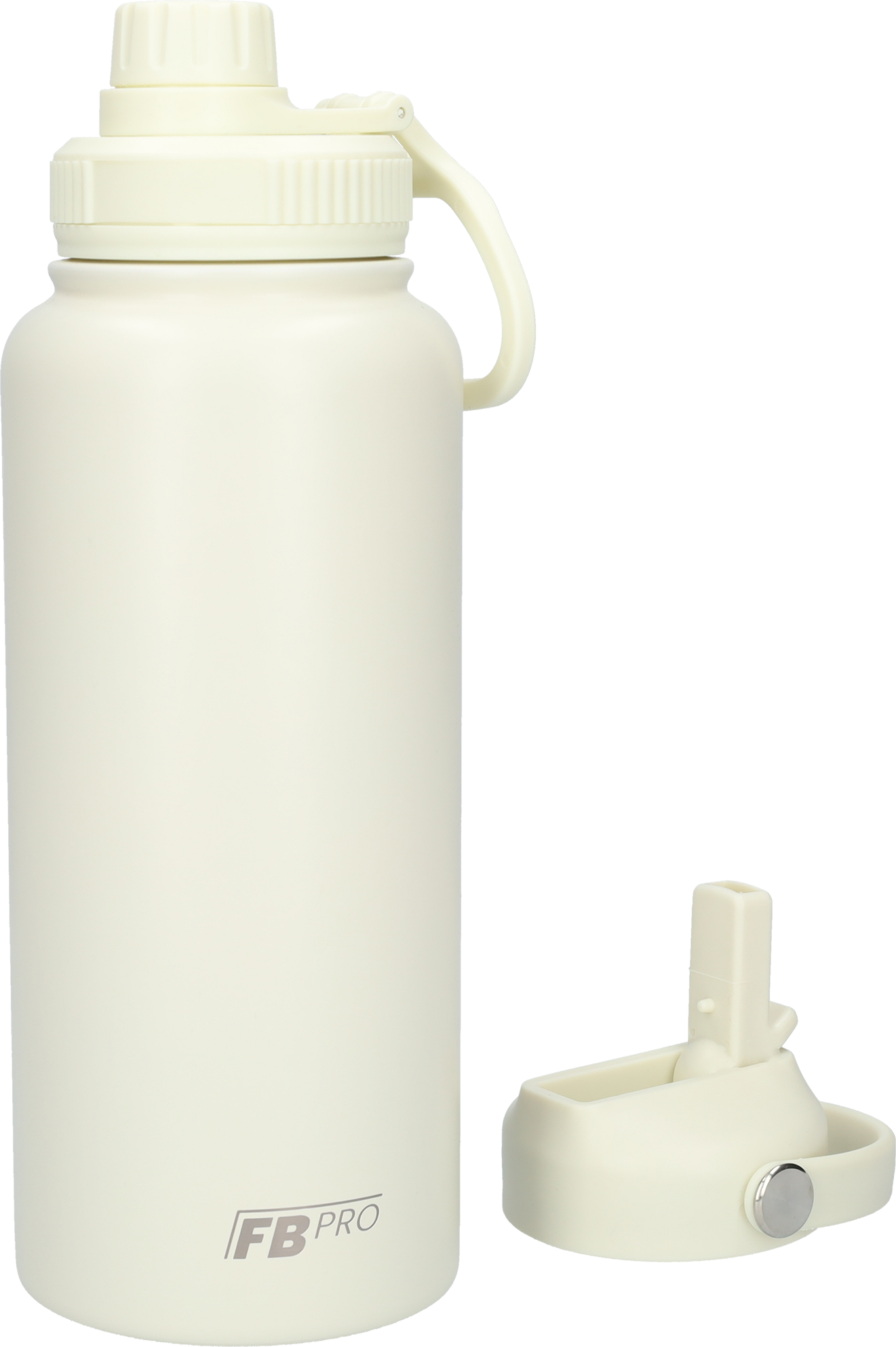 Thermos drinkfles 1 liter met extra dop - Isolerende Waterfles met draaibare drinktuit - Afgewerkt met Poedercoating - Beige