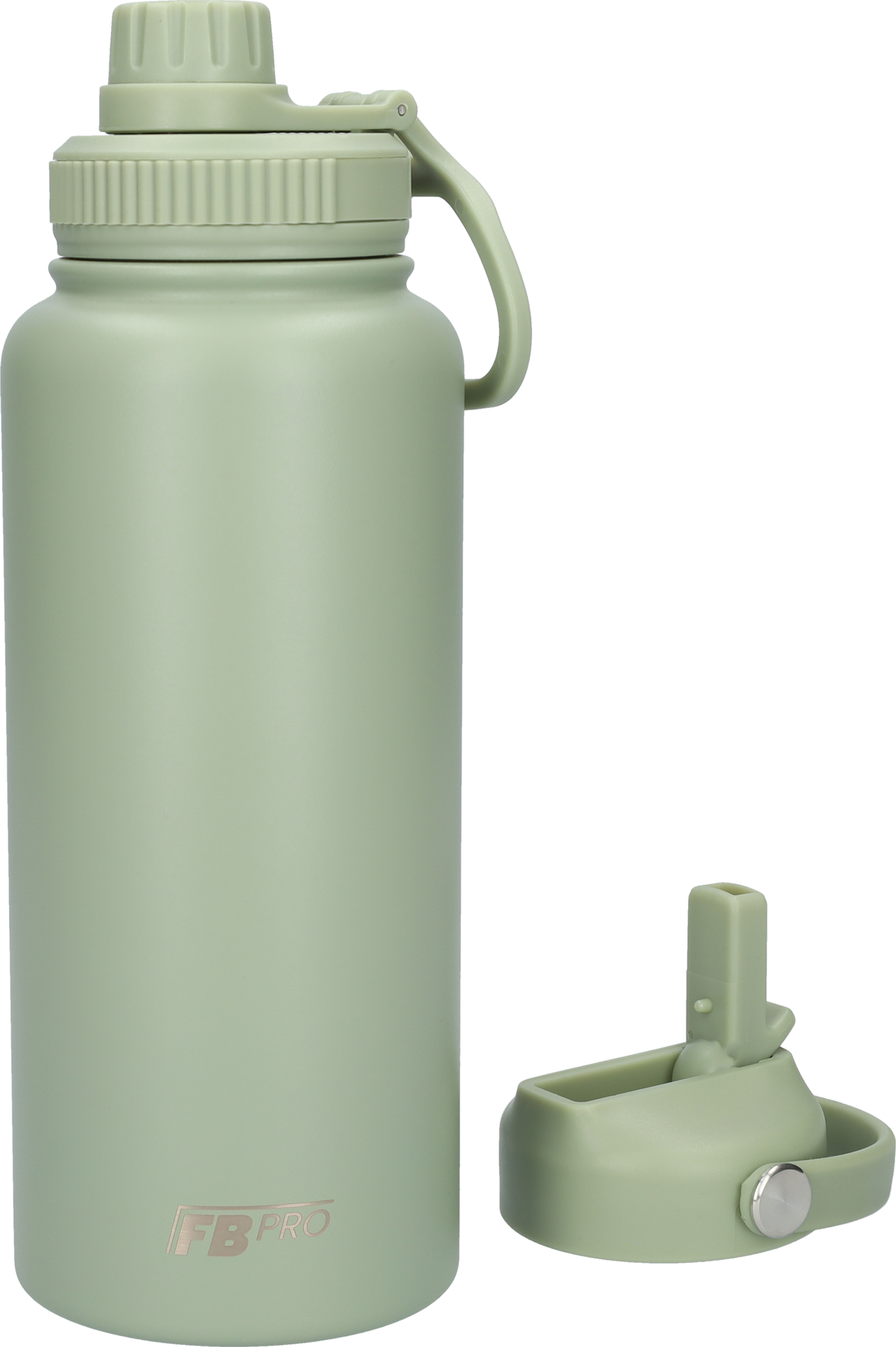 Thermos drinkfles 1 liter met extra dop - Isolerende Waterfles met draaibare drinktuit - Afgewerkt met Poedercoating - Lichtgroen