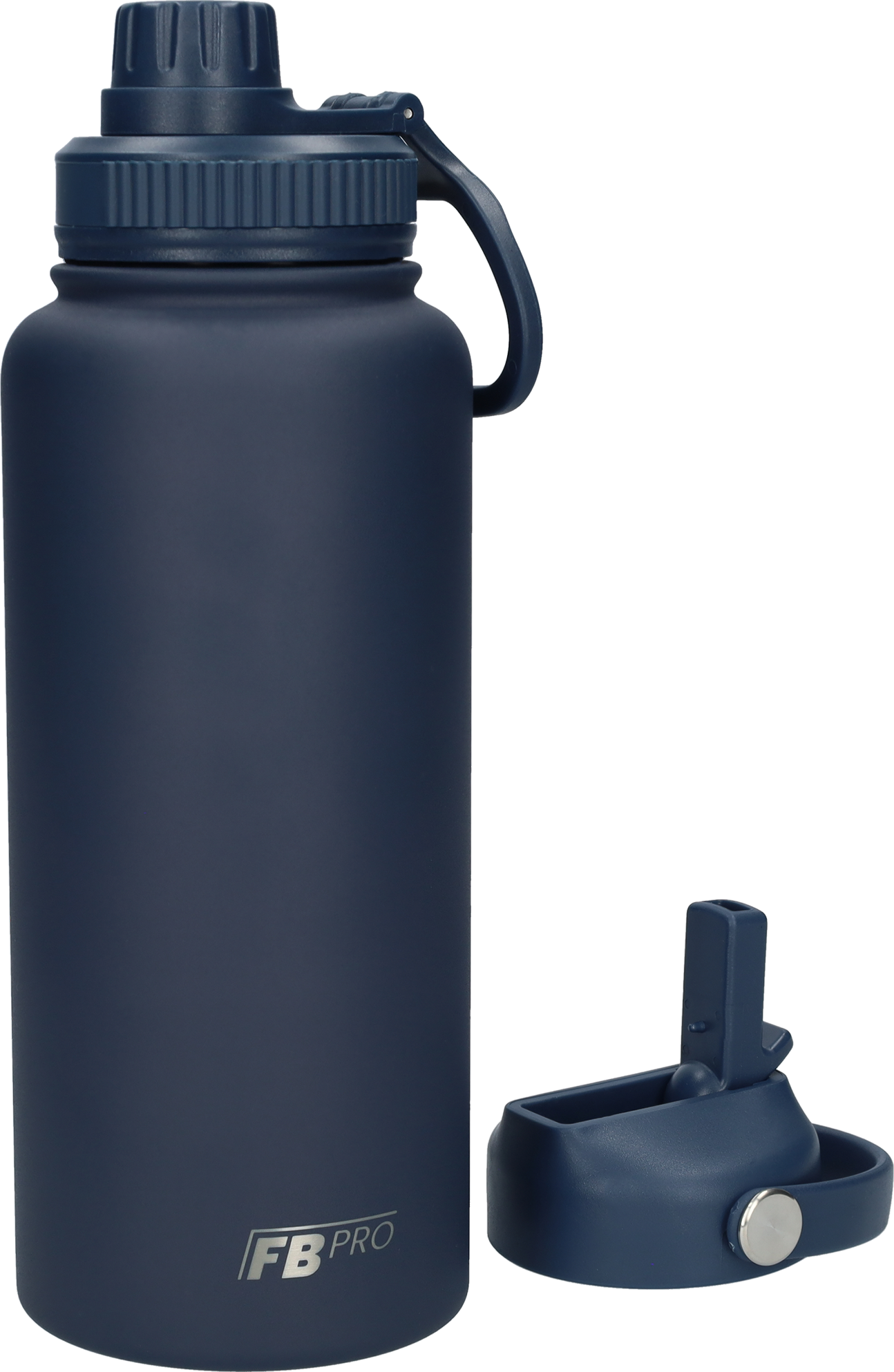 Thermos drinkfles 1 liter met extra dop - Isolerende Waterfles met draaibare drinktuit - Afgewerkt met Poedercoating - Donkerblauw