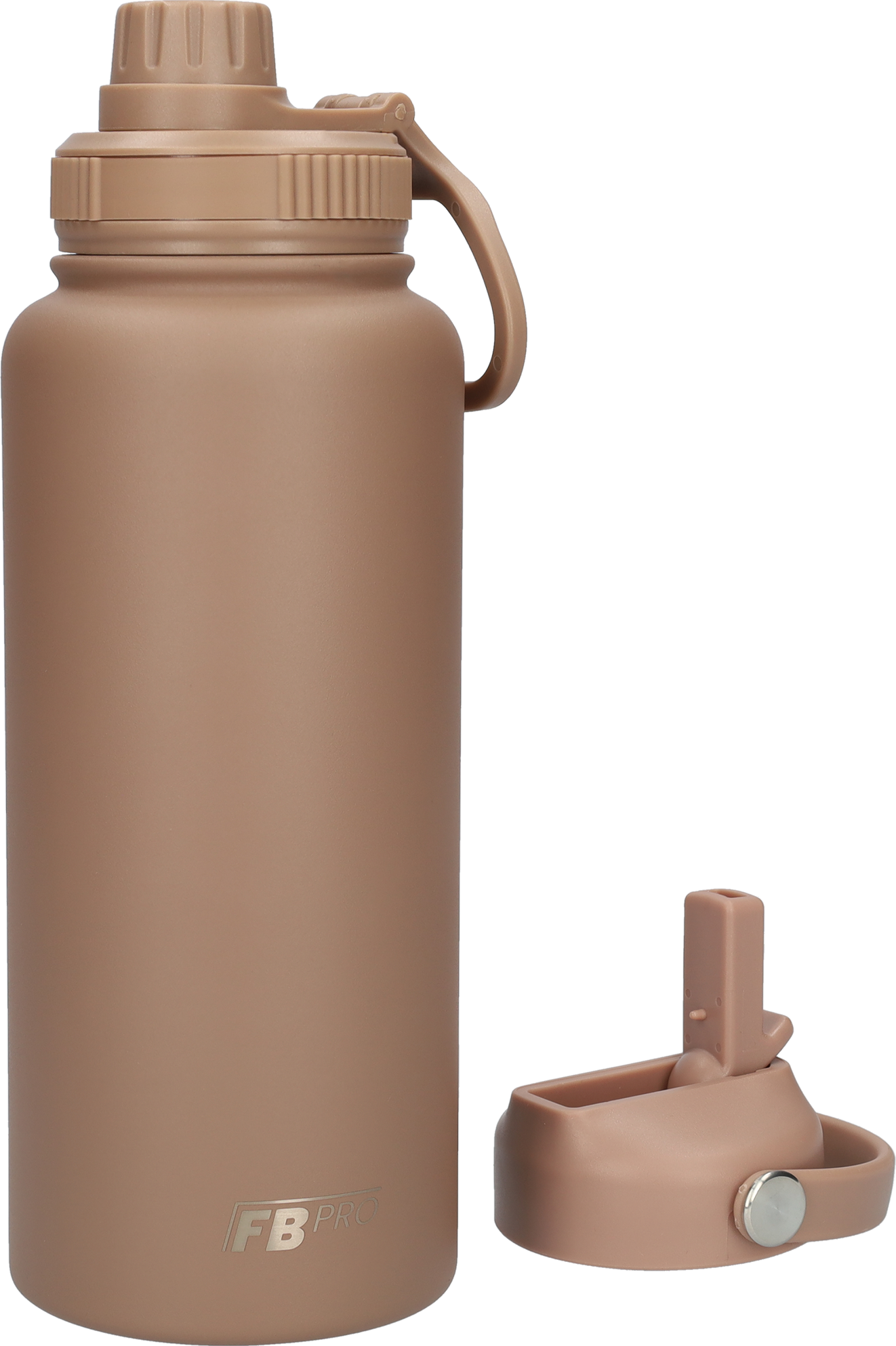 Thermos drinkfles 1 liter met extra dop - Isolerende Waterfles met draaibare drinktuit - Afgewerkt met Poedercoating - Bruin