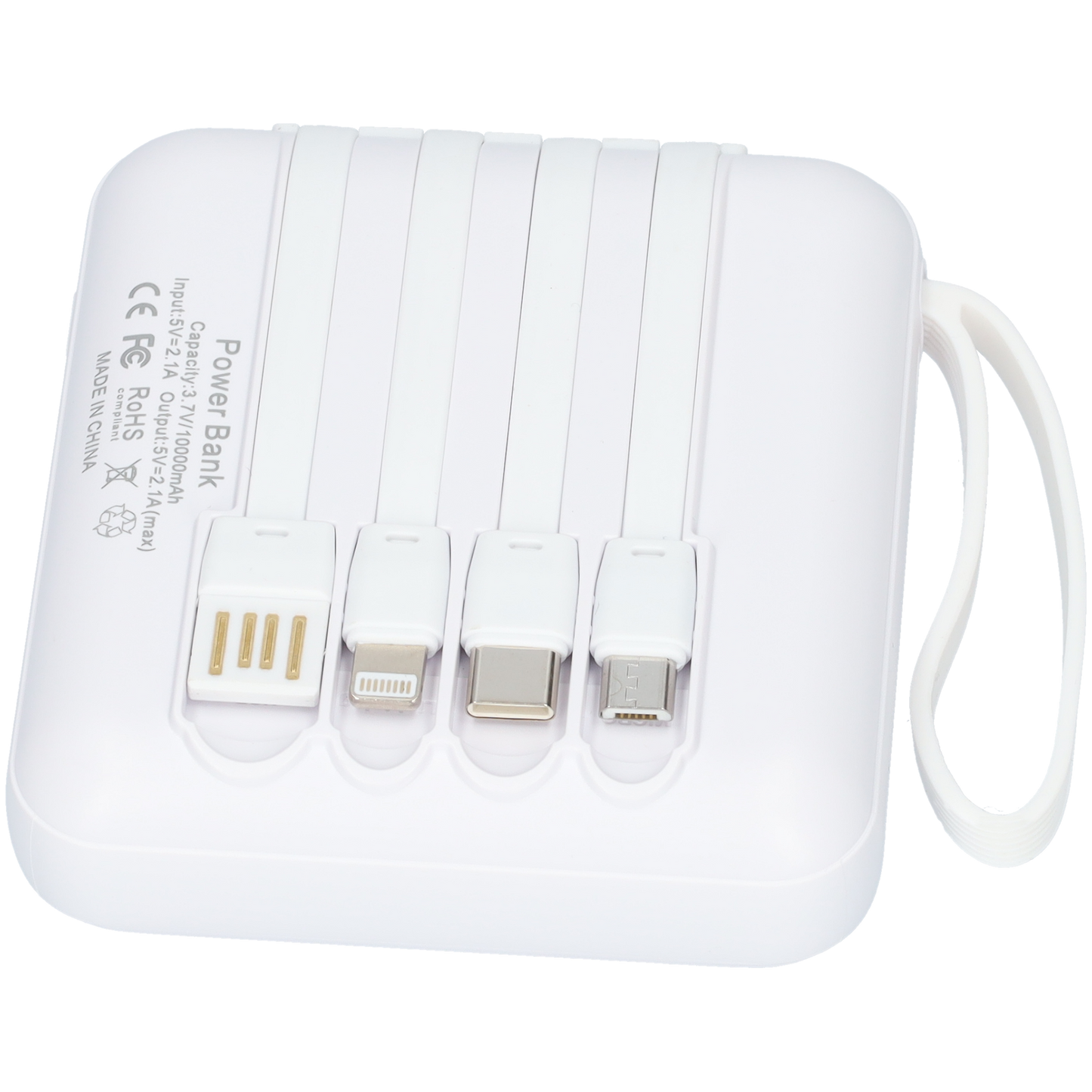 Powerbank - 10000mAh - Oplader - Snel opladen - Alle Oplaad Snoertjes Inbegrepen - Extra Zaklamp - Wit