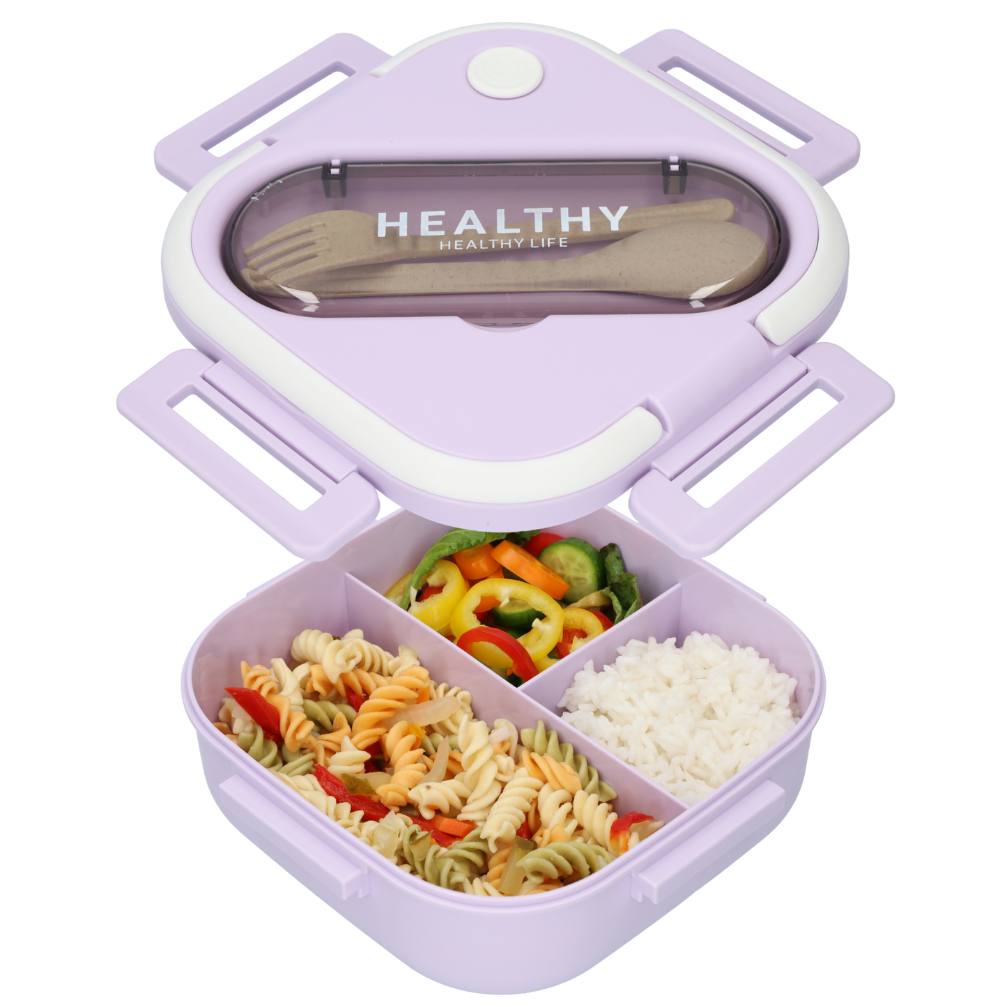 Vierkante Lunchbox met Servies - Paarse Bentobox - 900ml