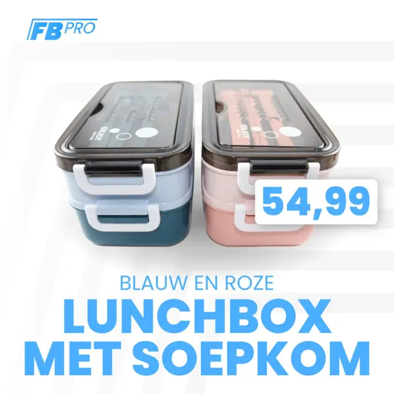 Lunchbox met soepkom blauw en roze