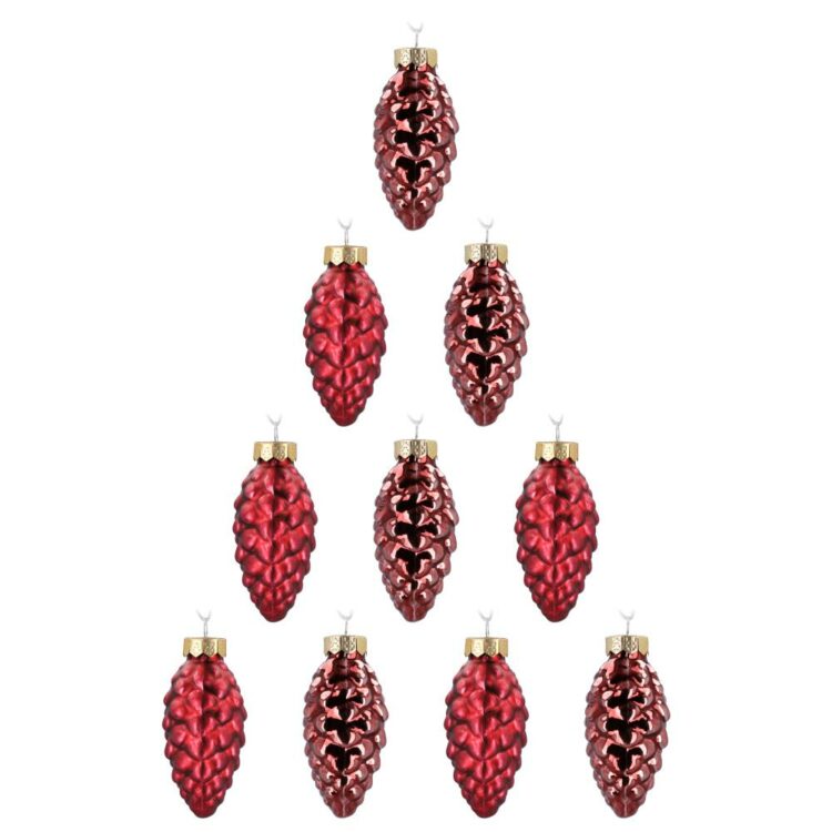 Dennenappels kerst decoratie - Perfect te mixen met kerstballen- Set van 10- Kerstversiering - Decoratie voor in de kerstboom - Dark red combi