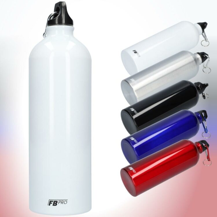 Aluminium drinkfles met schroefdop - Waterfles - 1L - Met handige karabijnhaak - BPA Vrij - Modern design - Wit