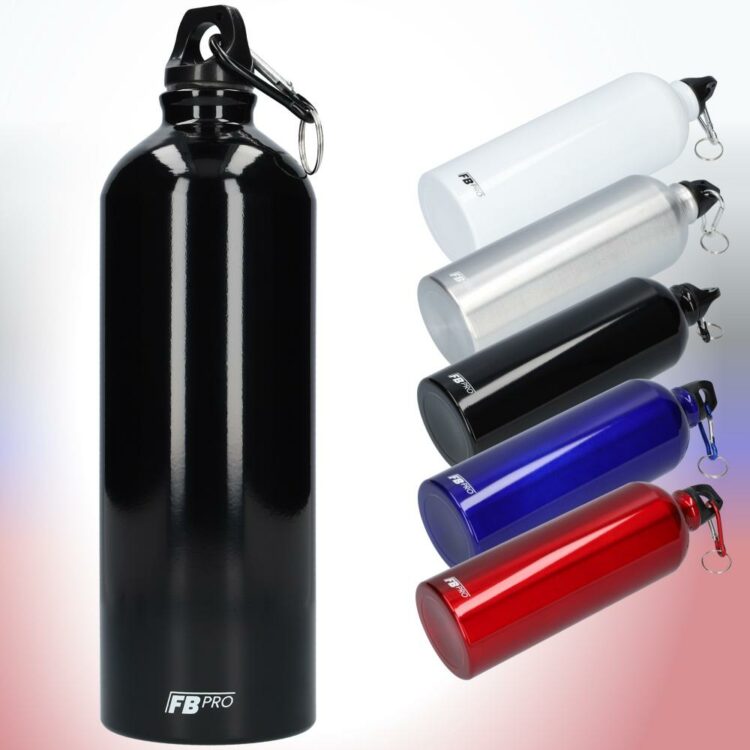 Aluminium drinkfles met schroefdop - Waterfles - 1L - Met handige karabijnhaak - BPA Vrij - Modern design - Zwart