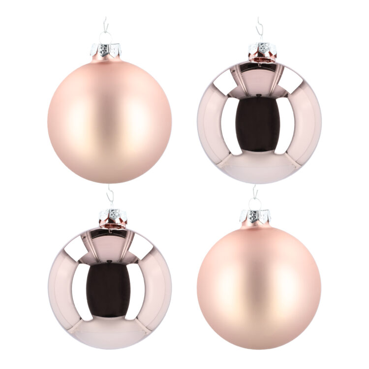 Glazen kerstballen - Set van 4 stuks/100mm - Luxe kerst decoratie - Sfeervolle kerstversiering voor in de kerstboom - Glas - Smokey Rose - Grijs/Roze