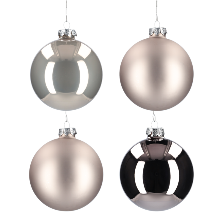 Glazen kerstballen - Set van 4 stuks/100mm - Luxe kerst decoratie - Sfeervolle kerstversiering voor in de kerstboom - Glas - Titan Grey - Grijs