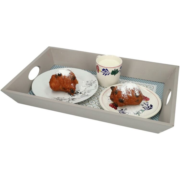 Dienblad - Dienblad rechthoek - Serveerschaal met handige handvaten - Leuke decoratie - Voor in huis - Groot formaat - 36.5cm x 22cm - Grijs met leuk patroon