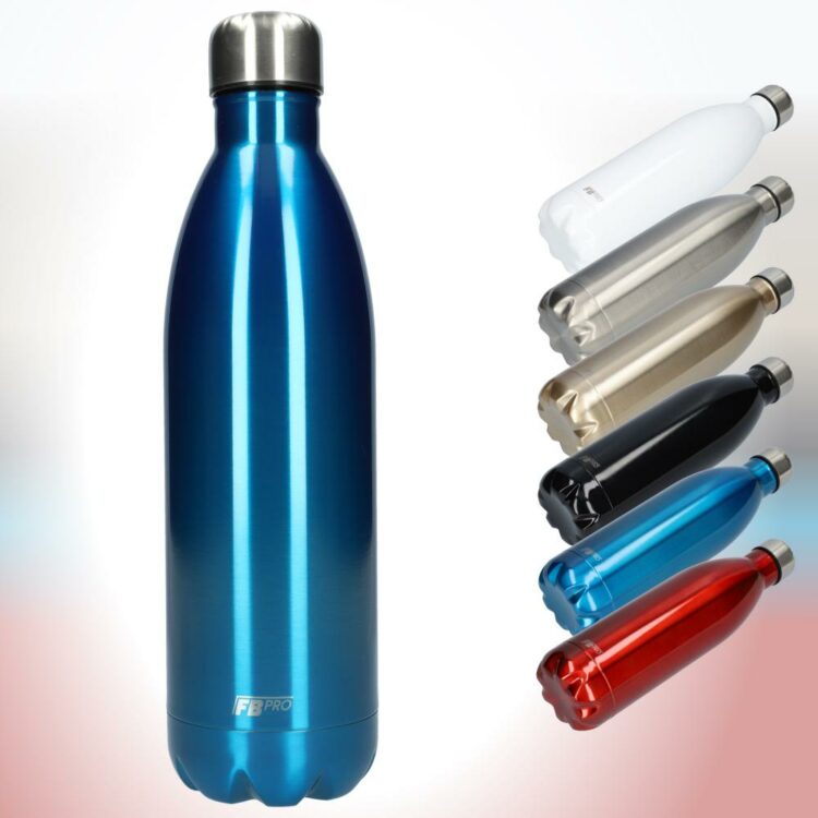 FBFS151, Thermosfles, Drinkfles, Waterfles - 1 liter - Thermos fles voor de warme en koude dagen - Dubbelwandig - Thermosbeker Koffie, thee en Koele dranken - Water fles voor onderweg - Blue - Blauw