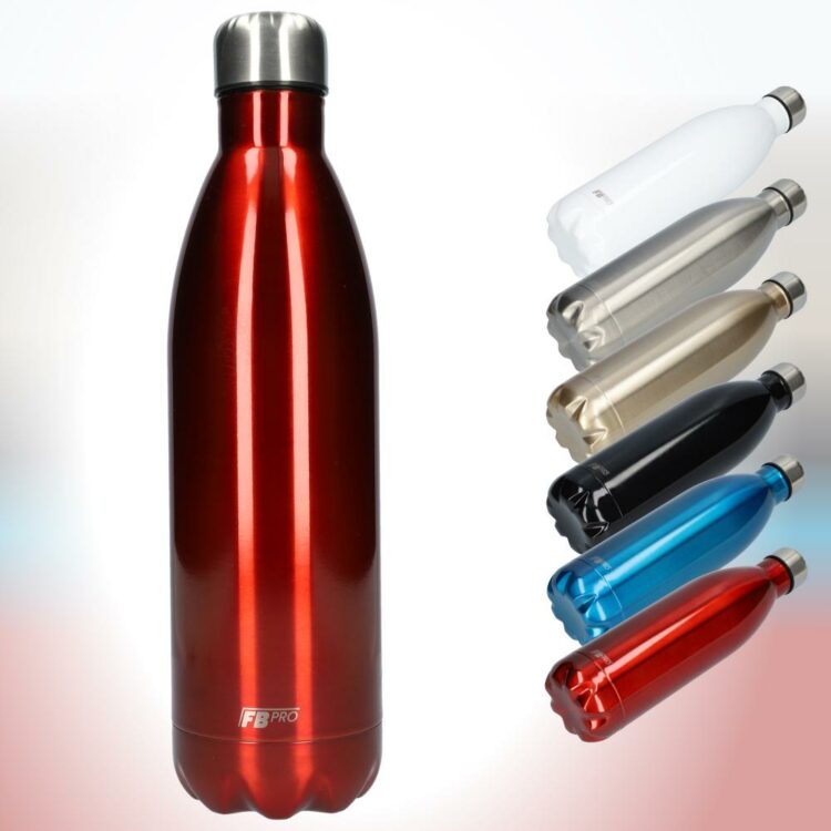FBFS153, Thermosfles, Drinkfles, Waterfles - 1 liter - Thermos fles voor de warme en koude dagen - Dubbelwandig - Thermosbeker Koffie, thee en Koele dranken - Water fles voor onderweg - Red - Rood