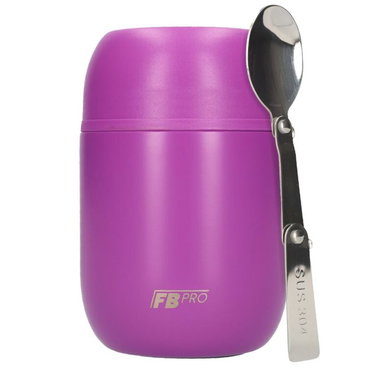 Thermos Voedselcontainer met Lepel - Thermoskan - Voedsel container voor noodles, soep, havermout, ijs, babyvoeding en meer! - Yoghurt beker to go - Thermosbeker voor het meenemen van eten - Paars - 420ml