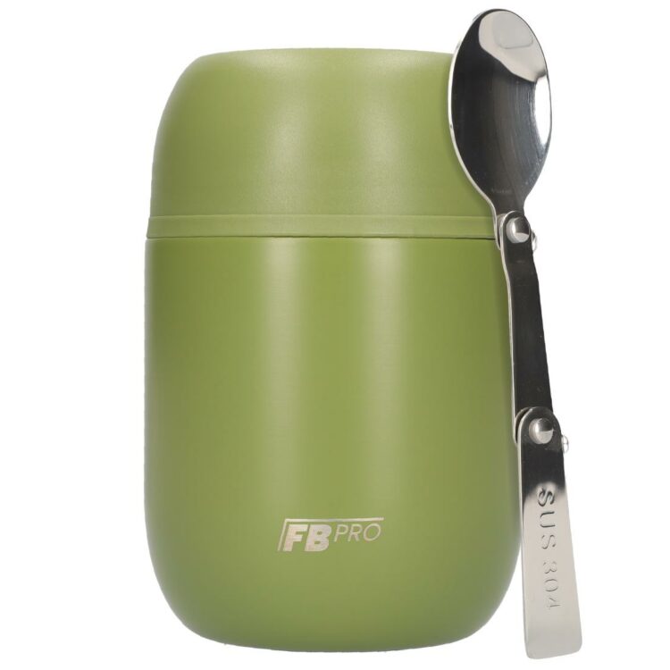 Thermos Voedselcontainer met Lepel - Thermoskan - Voedsel container voor noodles, soep, havermout, ijs, babyvoeding en meer! - Yoghurt beker to go - Thermosbeker voor het meenemen van eten - Legergroen- 420ml