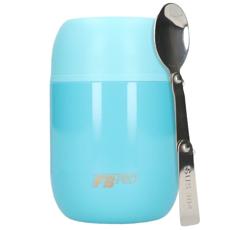 Thermos Voedselcontainer met Lepel - Thermoskan - Voedsel container voor noodles, soep, havermout, ijs, babyvoeding en meer! - Yoghurt beker to go - Thermosbeker voor het meenemen van eten - Licht Blauw 420ml