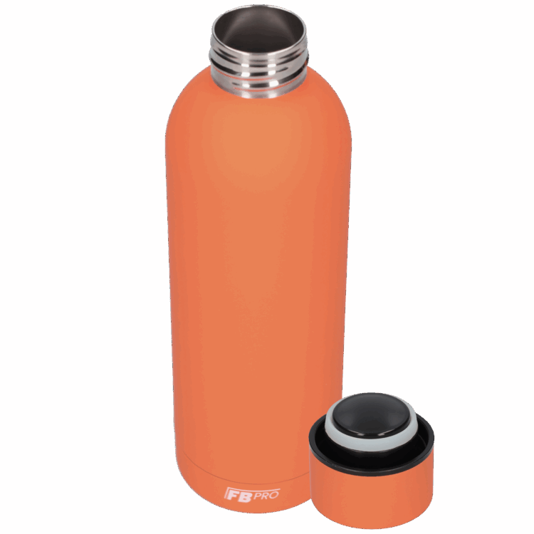 Drinkfles - Dubbelwandige waterfles - Thermosfles - RVS thermos fles - Geschikt voor warme en koude dranken - Extra grip door rubbercoating - 500 ML - Peach